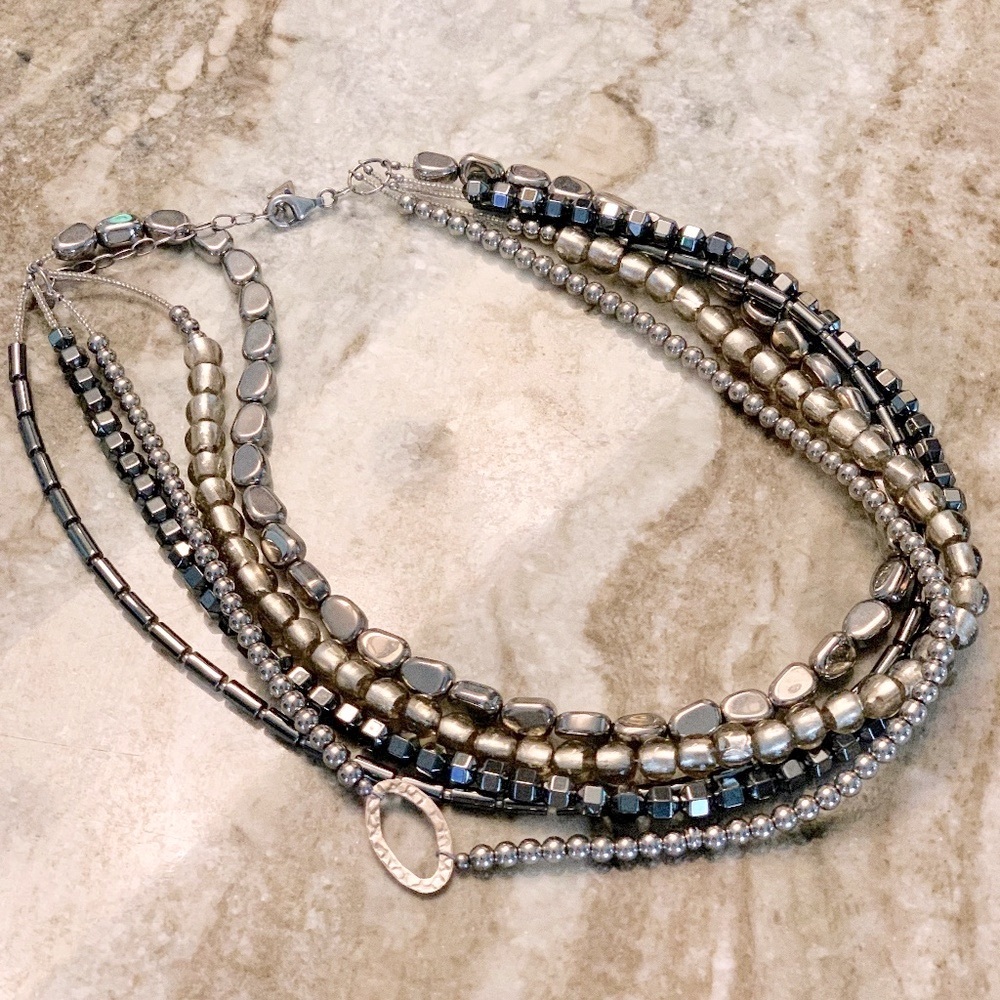 Silpada Signature Silver and Hematite Glass bead 5-Strand Necklace. Classic.